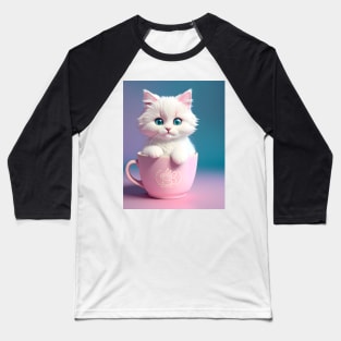 Adorable Pink Cat Illustration- Modern Digital Art Baseball T-Shirt